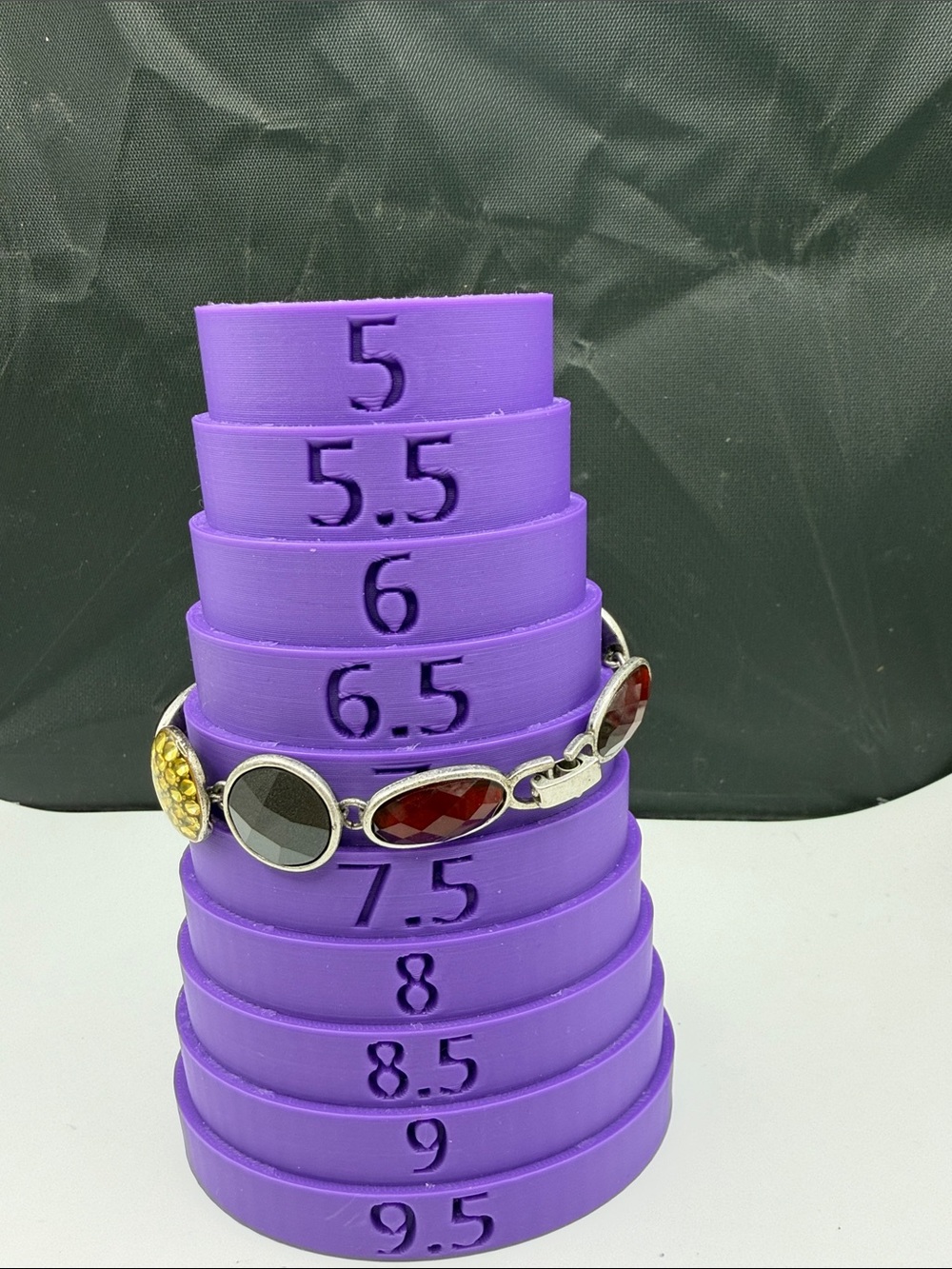 Purple Size Mandrel with Multi-Stone Bracelet Display